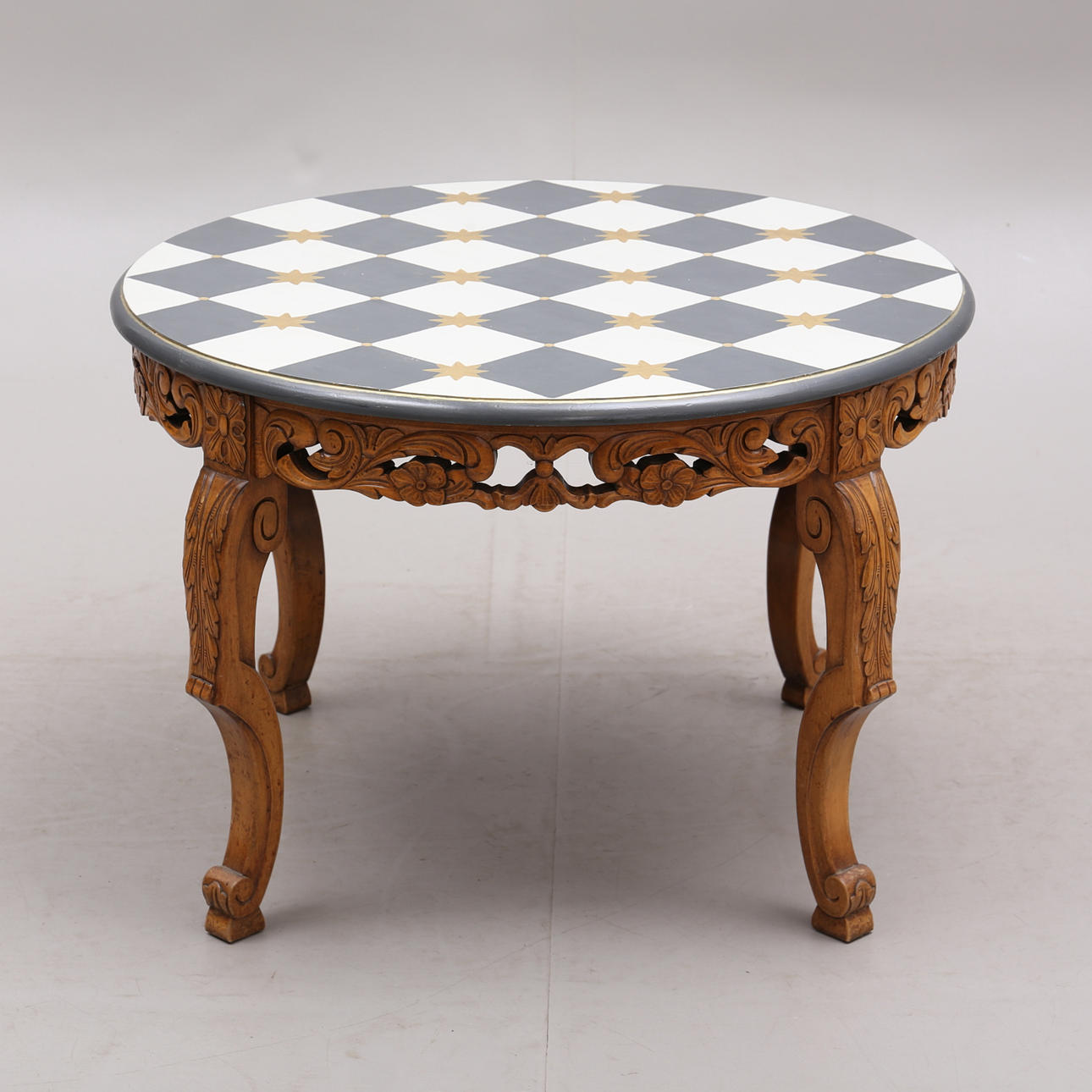 COFFEE TABLE, round with decorated base, 1900s.
