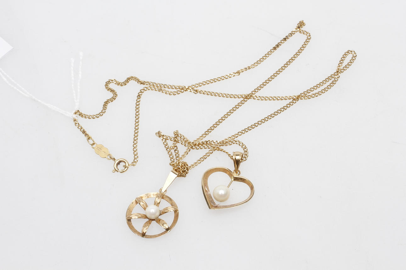 HALSKEDJA samt 2 HÄNGEN, 18k guld, vikt ca 10,7 gr.