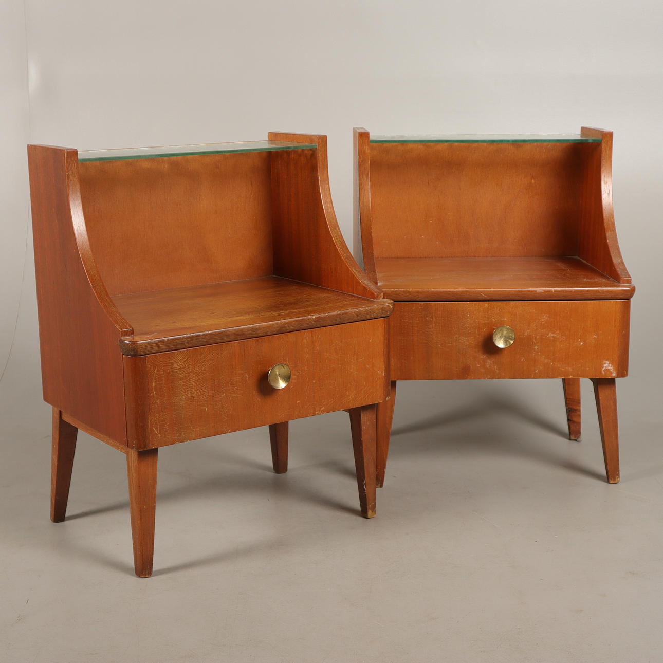 BEDSIDE TABLE, 1 pair with frosted glass shelf.