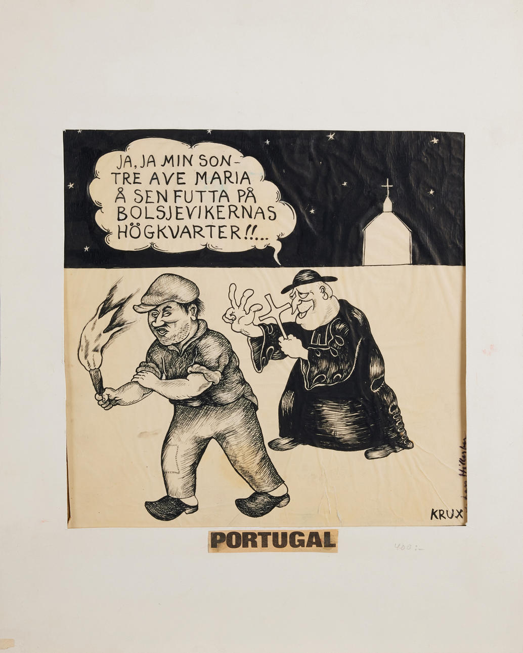 LARS  HILLERSBERG. "Krux", collage / ink drawing, signed.