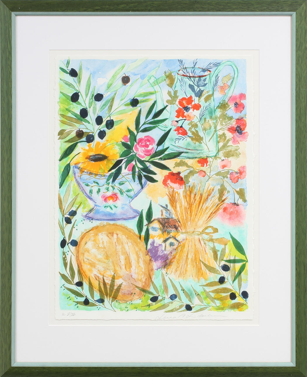 LENA A LINDERHOLM. Stilleben med kanna, skål och blommor. Färglitografi, signerad och numrerad HC IV/XX.