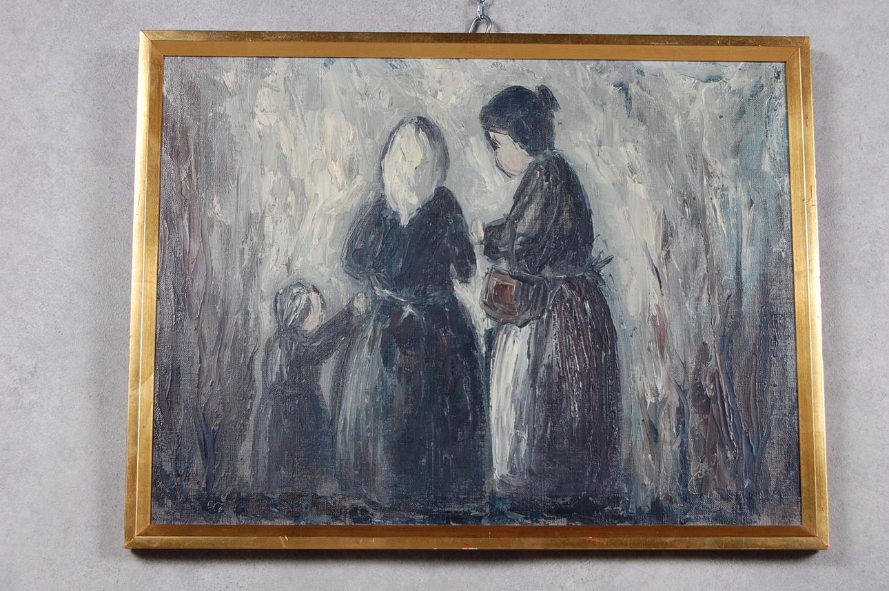 NILS GÖTHE. " Eftermiddags träff " olja på duk.