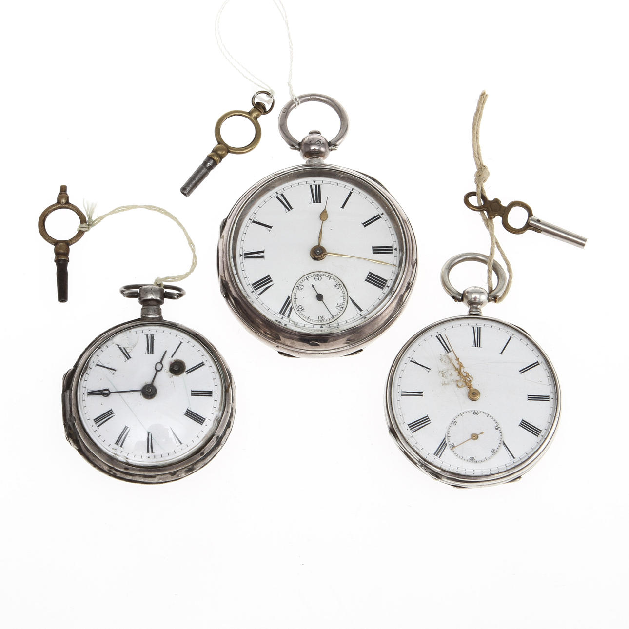 FICKUR, 3 st, med nycklar, 1800-tal.