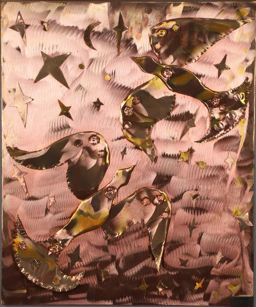 ÅKE ROLFSTADIUS. "Drömfåglar", väggskulptur, signerad.