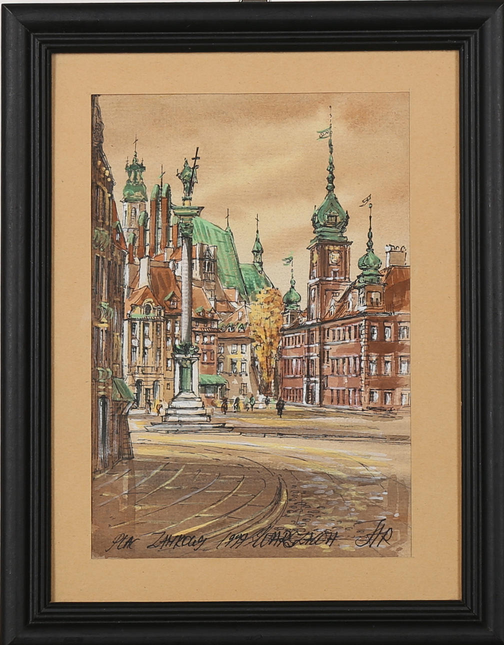 OIDENTIFIERAD KONSTNÄR. Kungliga slottet i Warszawa, akvarell, signerad och daterad -79.