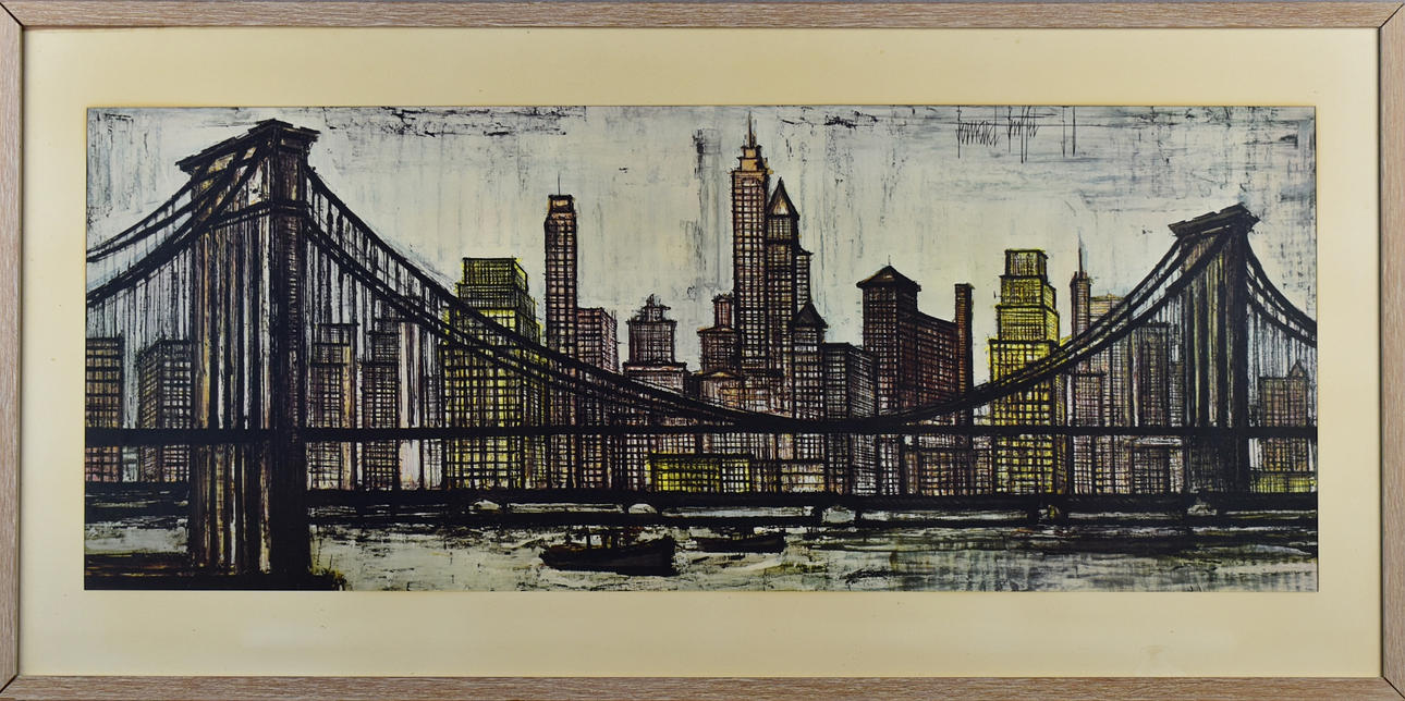 BERNARD BUFFET. New York skyline, After. Color lithographic print.