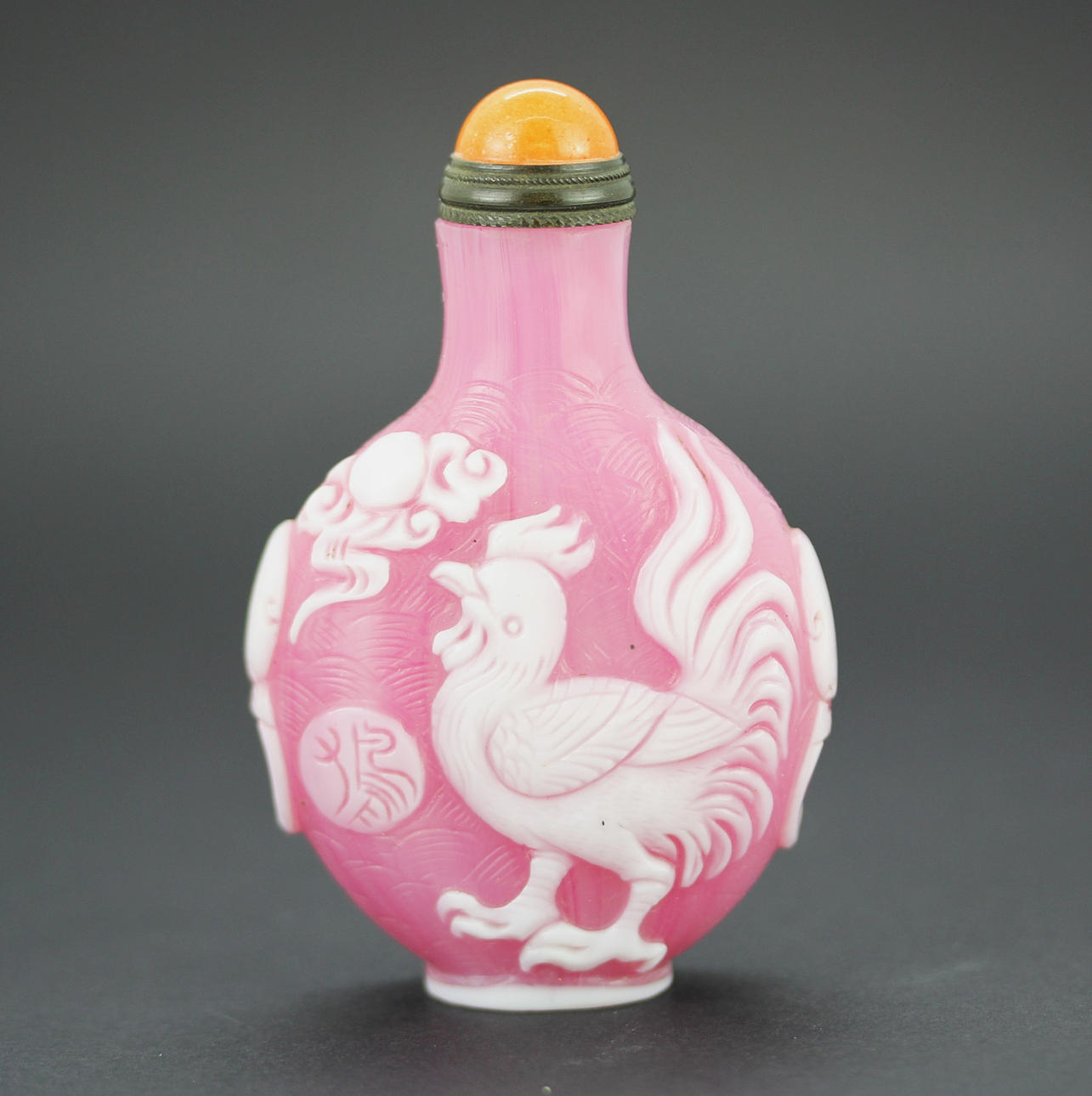 KINESISK PINK PEKING GLAS SNUS FLASKE.