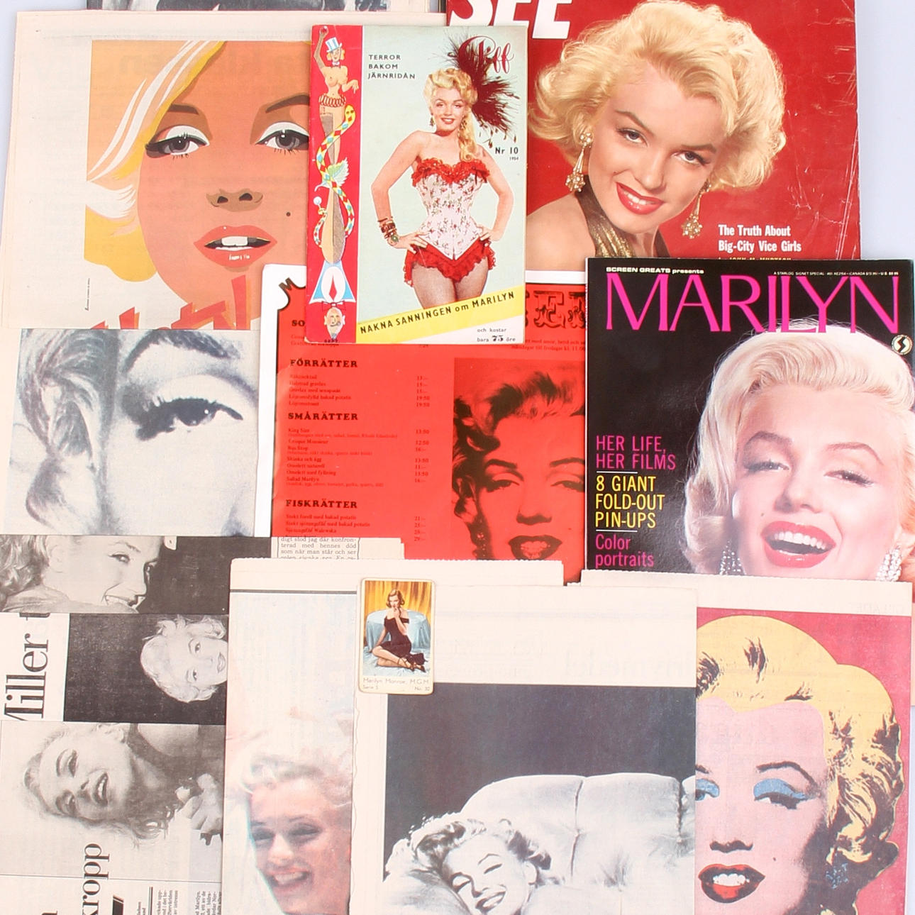 MARILYN MONROE. Memorabilia, 15 delar, 1950-tal.