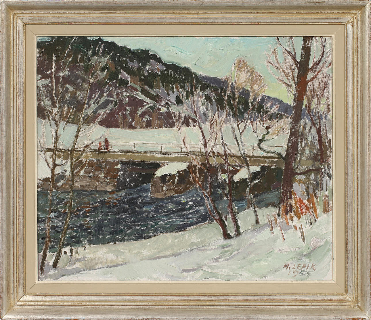 HUGO LEPIK. Landskap med vattendrag, olja på duk, signerad och daterad 1955.