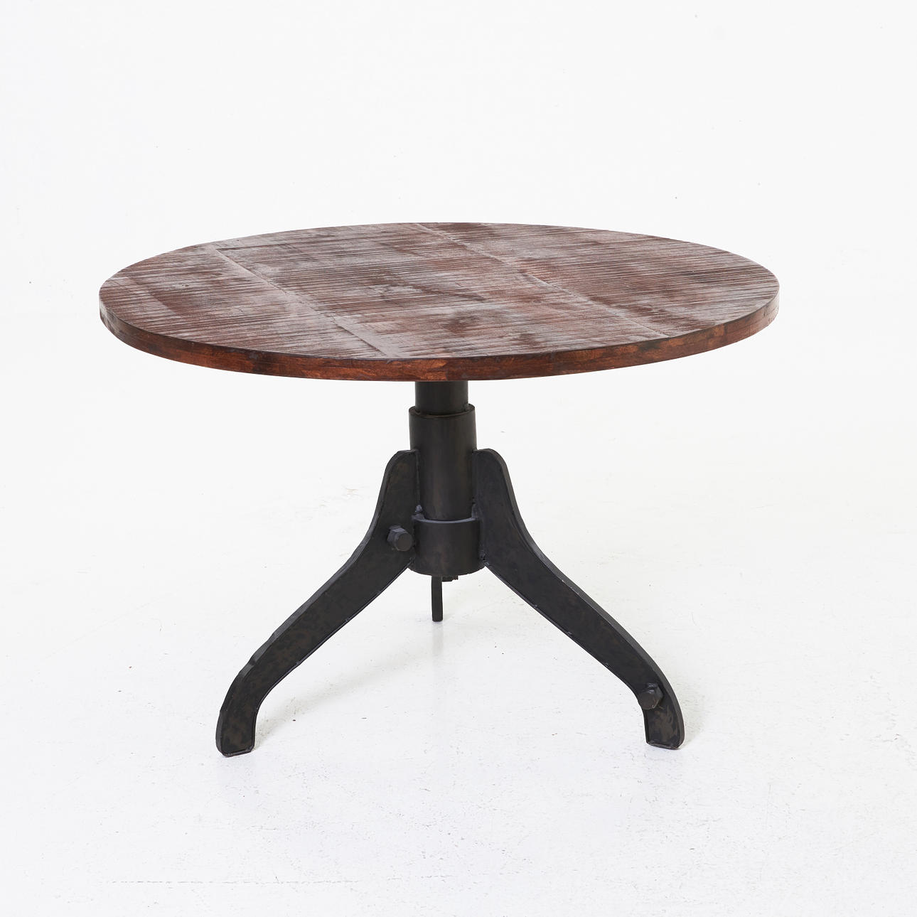 DINING TABLE, contemporary, iron base, stained wood.