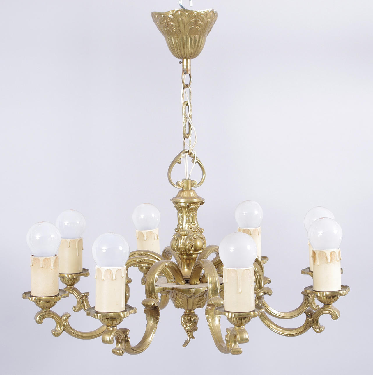 TAKLAMPA, 8-armad, mässing.