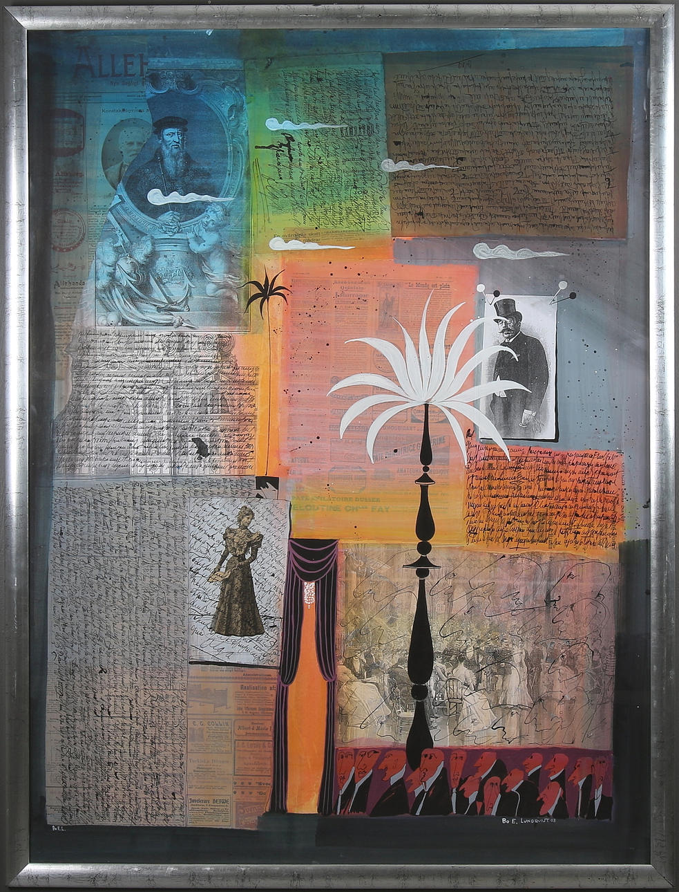 BO E LUNDQVIST. Blandteknik med collage, signerad o daterad -03.