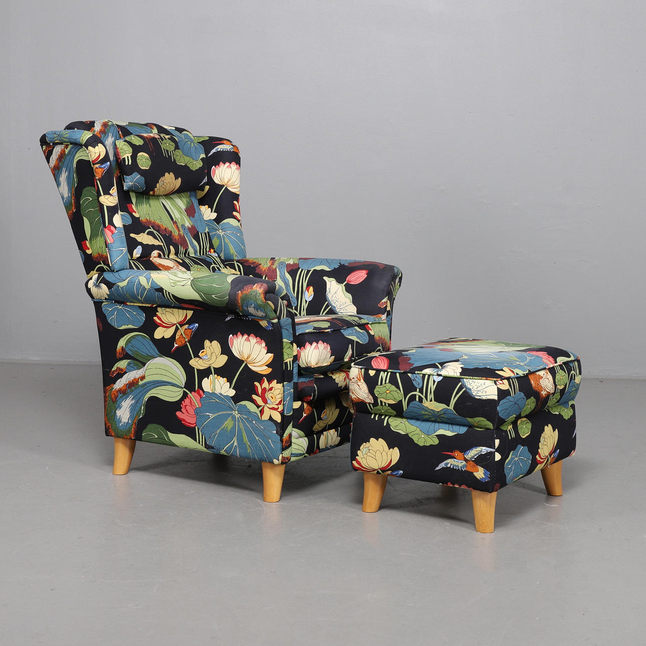 LOUNGE ARMCHAIR with Stool, newer production.