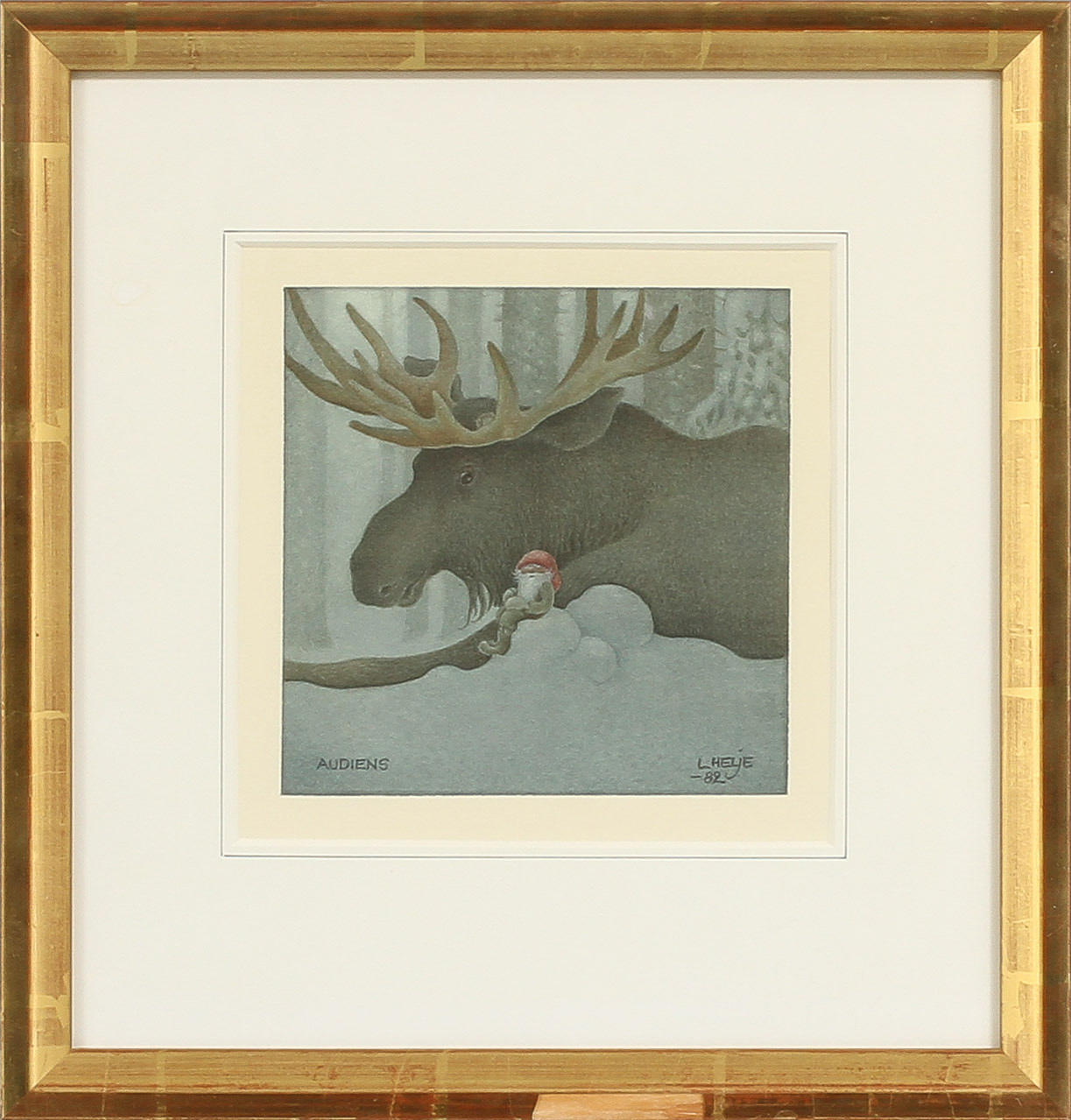 LENNART HELJE. Akvarell, "Audiens", Signerad och daterad 82.