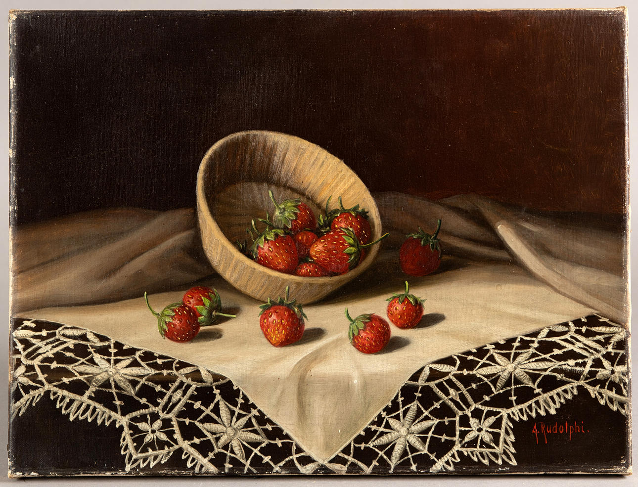 ANTONIO RUDOLPHI. Stillleben mit Erdbeeren.