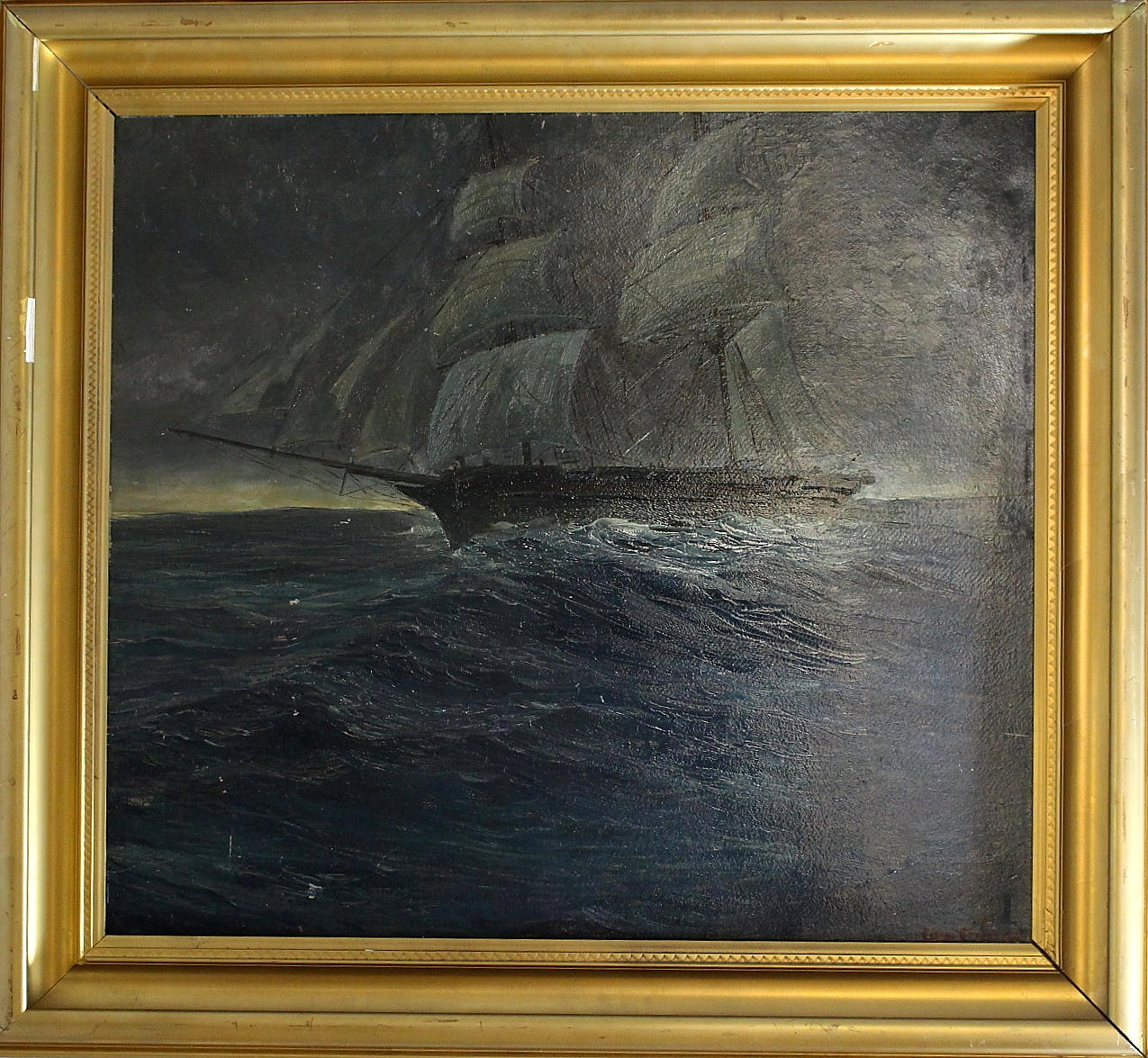 GEO FÜRST. olja på pannå, marinmotiv, signerad.