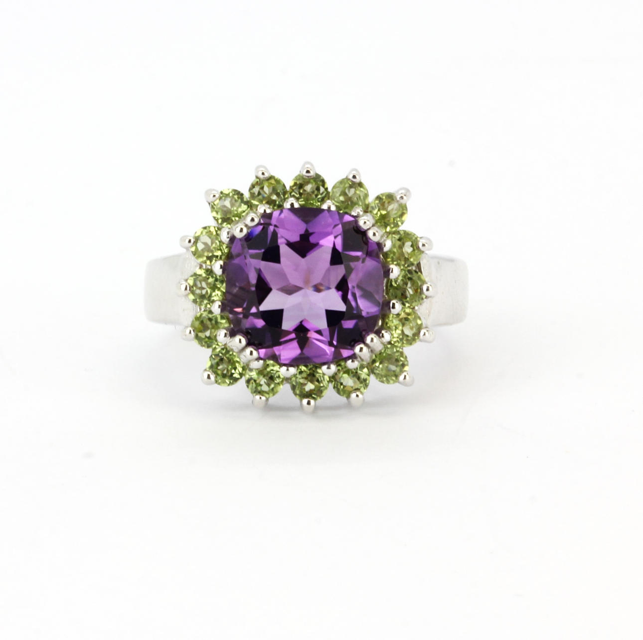 ANILLO PLATA AMATISTA Y PERIDOTO.