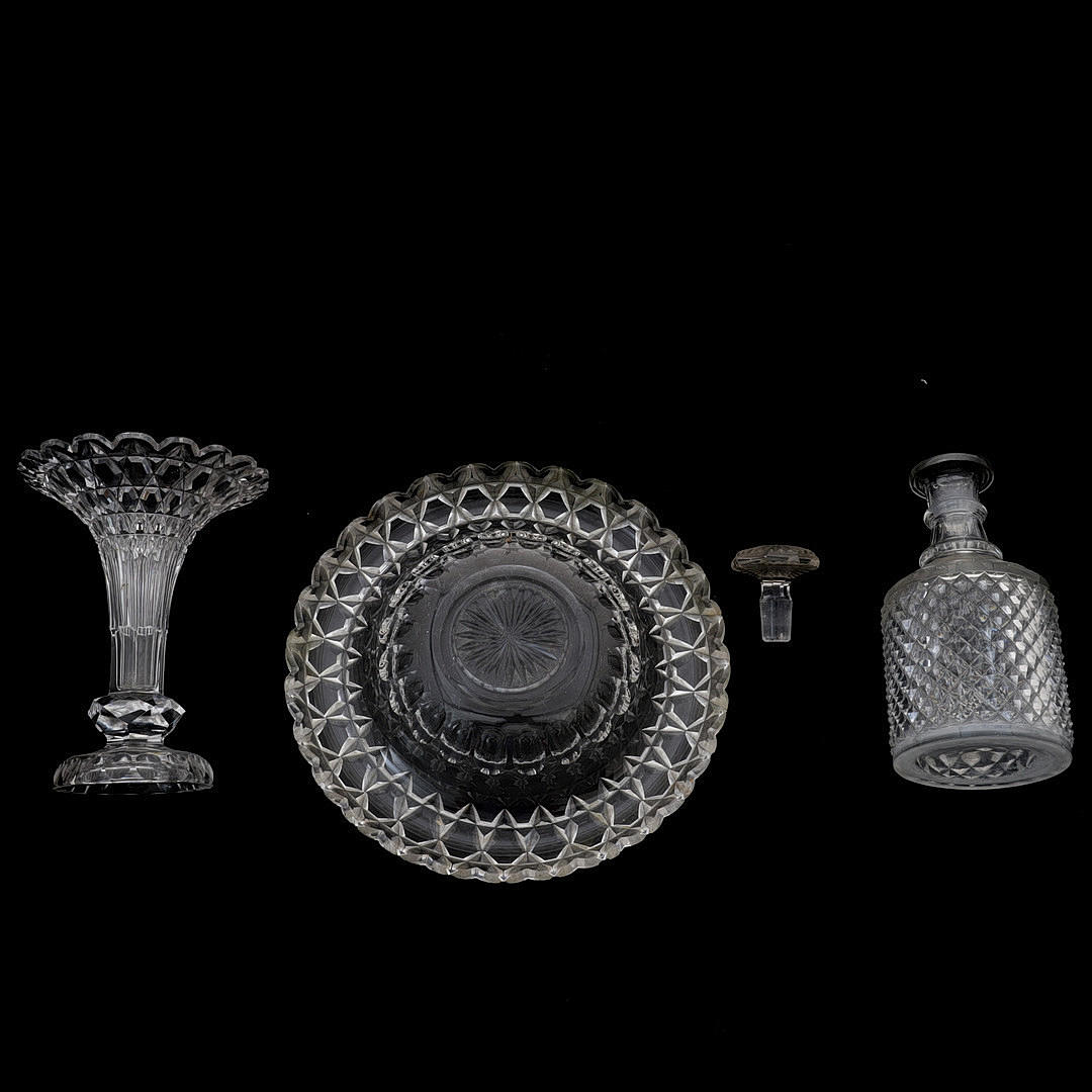 A VICTORIAN GLASS TABLE CENTREPIECE IN TWO PARTS.