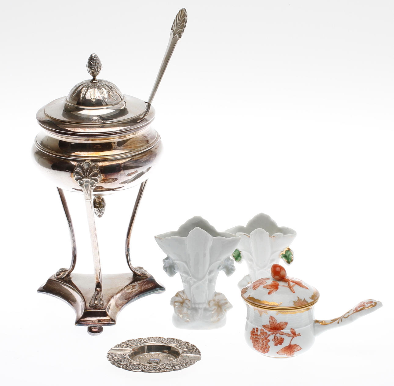 PARTI PORSLIN och METALL, 5 delar, bland annat Herend.