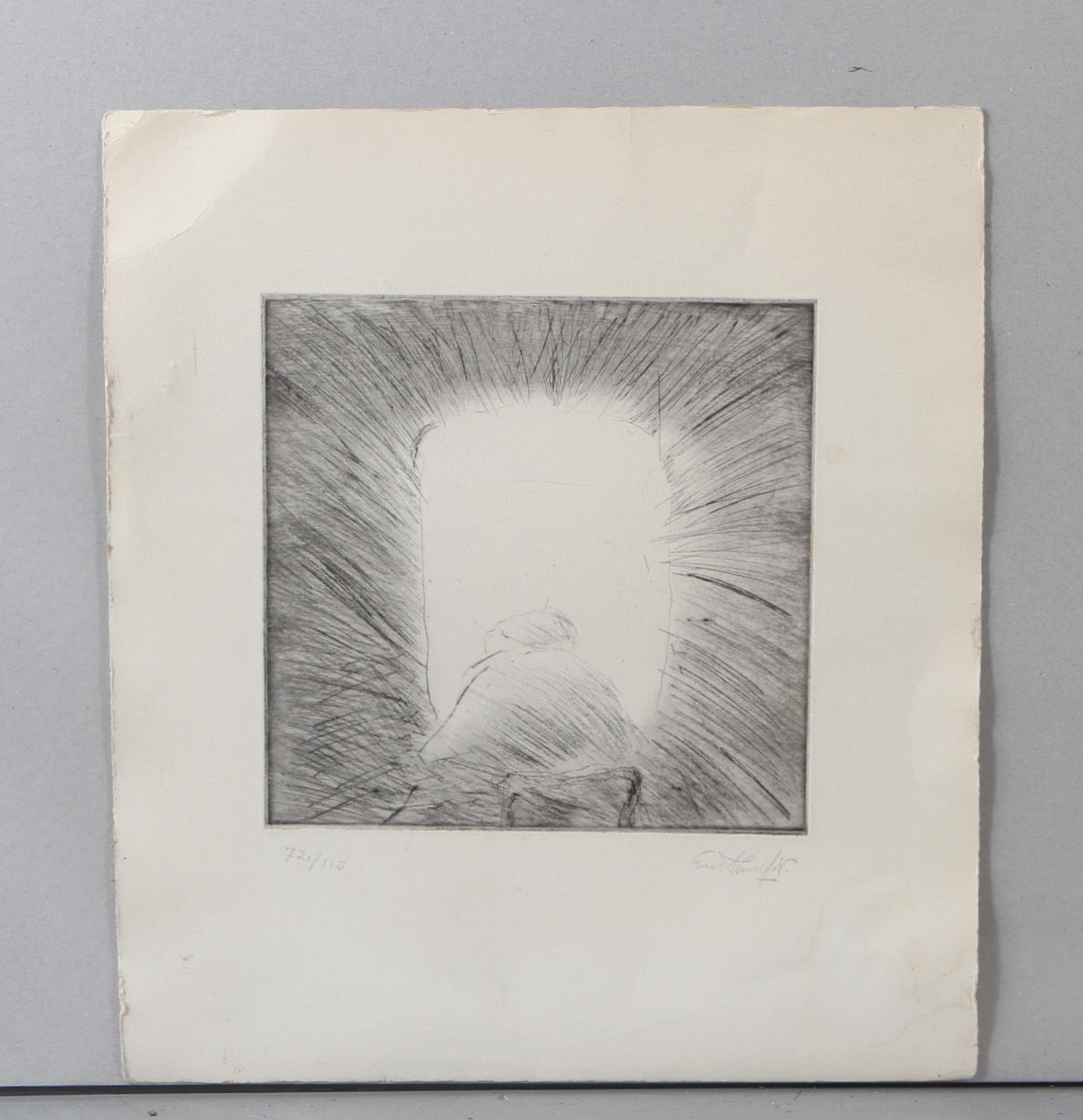 EVERT LUNDQUIST. Sakralt motiv, tårrnålsgravyr, signerad och numrerad 72/110.