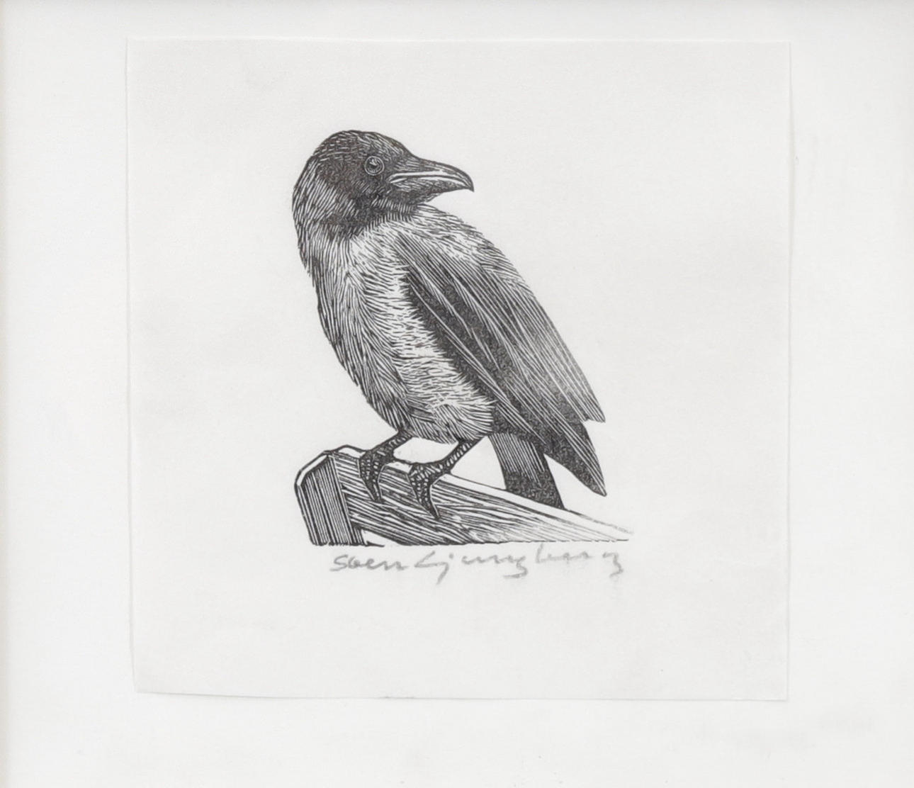 SVEN LJUNGBERG. Bird, woodcut, signed.