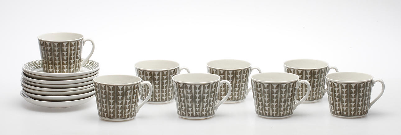 TEKOPPAR, 8 delar, "Variant" Arthur Percy, Uppsala Ekeby, Gefle, 1900-tal.