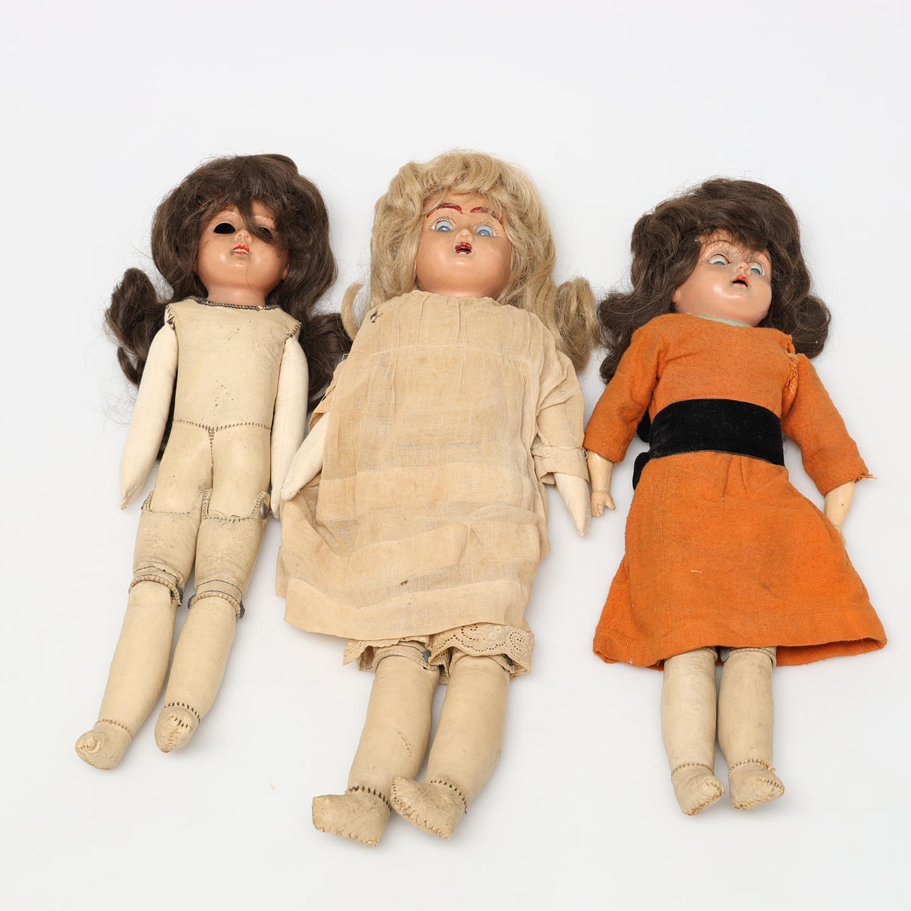 DOLLS, 3 pieces, celluloid, 1900s.