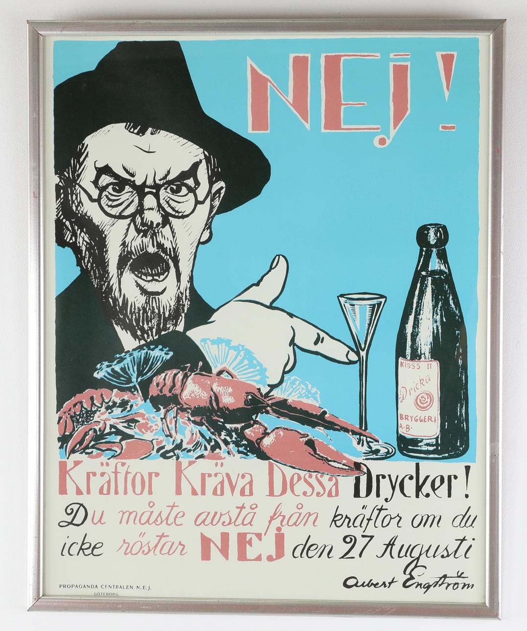 ALBERT ENGSTRÖM. Affisch "Kräftor kräva dessa drycker", 1900-tal.