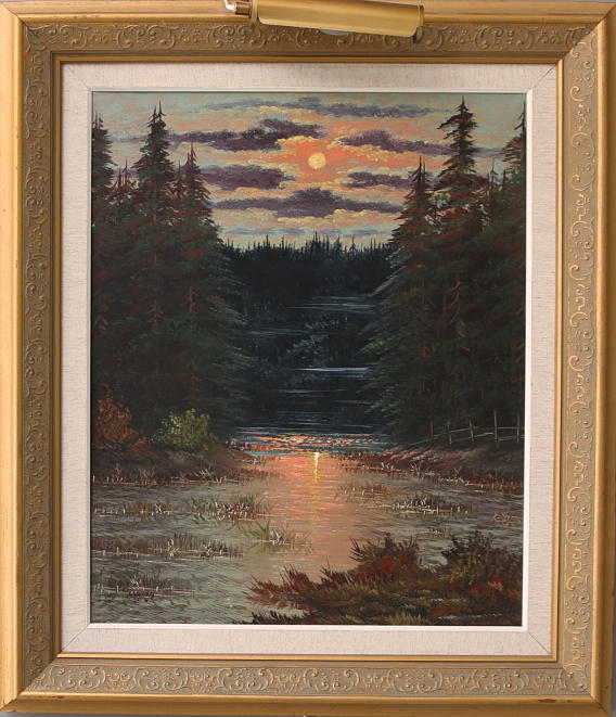 HEYEN. Olja på duk, månsken vid sjö, signerad.