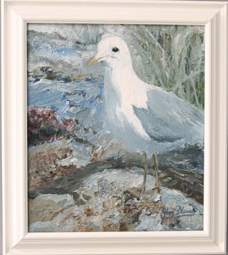 STIG BLANCK. Olja på duk, måsfågel, signerad.