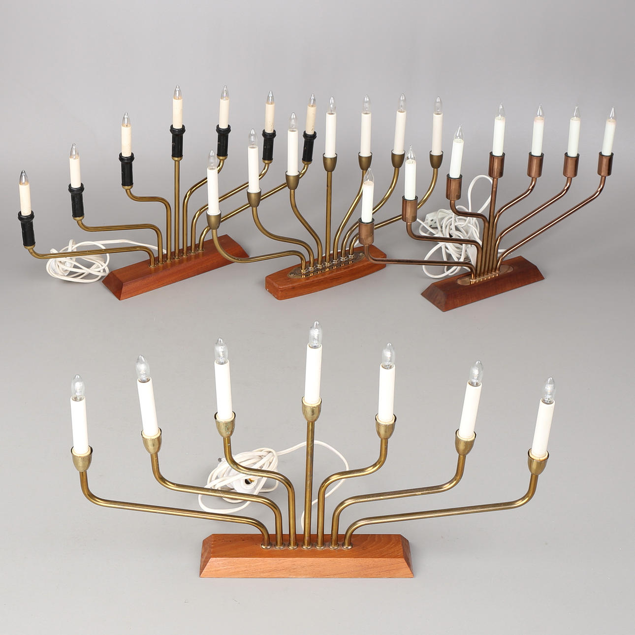 WEIHNACHTSKERZEN, 4 Stück, Messing/Teak, Luma, GK.