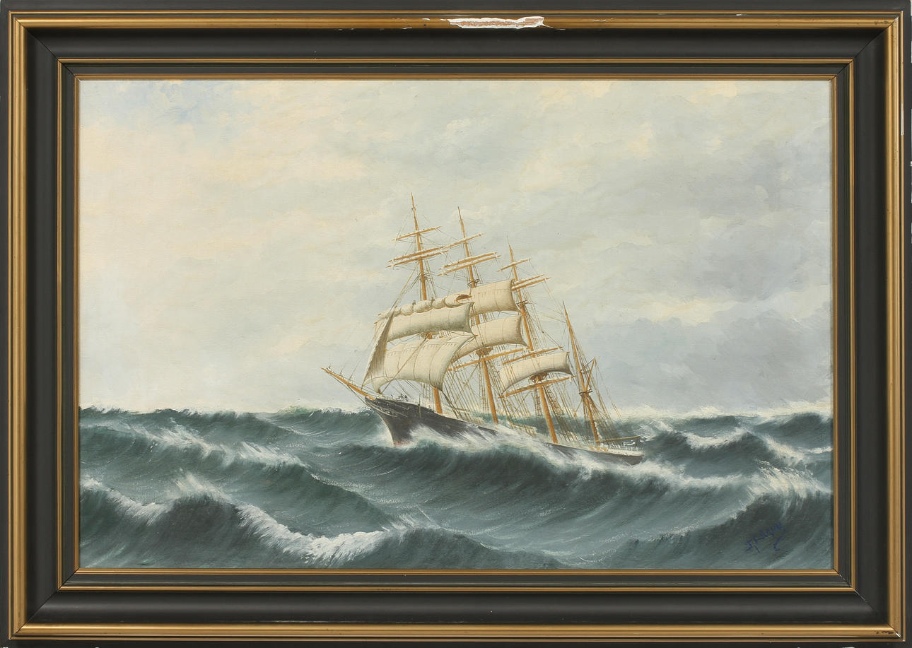 FRANZ LEIZING. Marint motiv, Olja på duk, otydlig signatur, 1900-talets tidigare hälft.