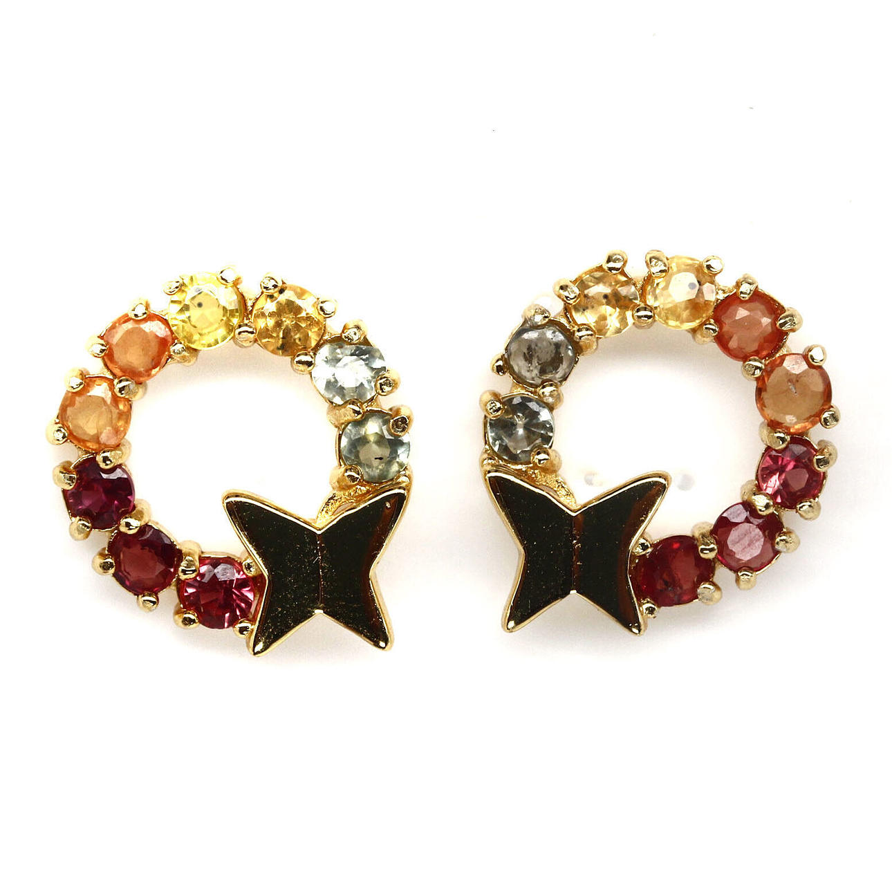 FANCY GUL, ORANGE & RØD SAFIR ØRERINGE.