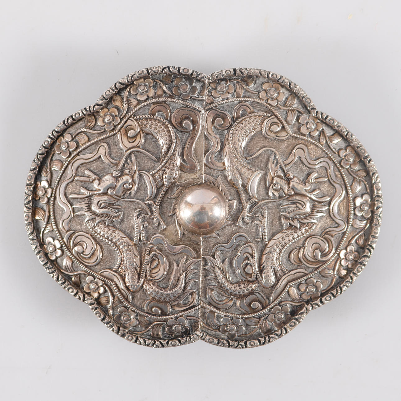 BELT BUCKLE, silver, marked HC.