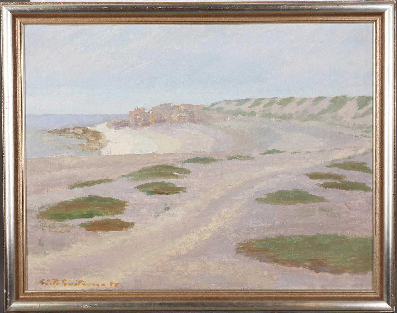 GÖSTA GUSTAVSSON. "Kustlandskap Fårö". Olja på duk, signerad och daterad 1942 a tergo.