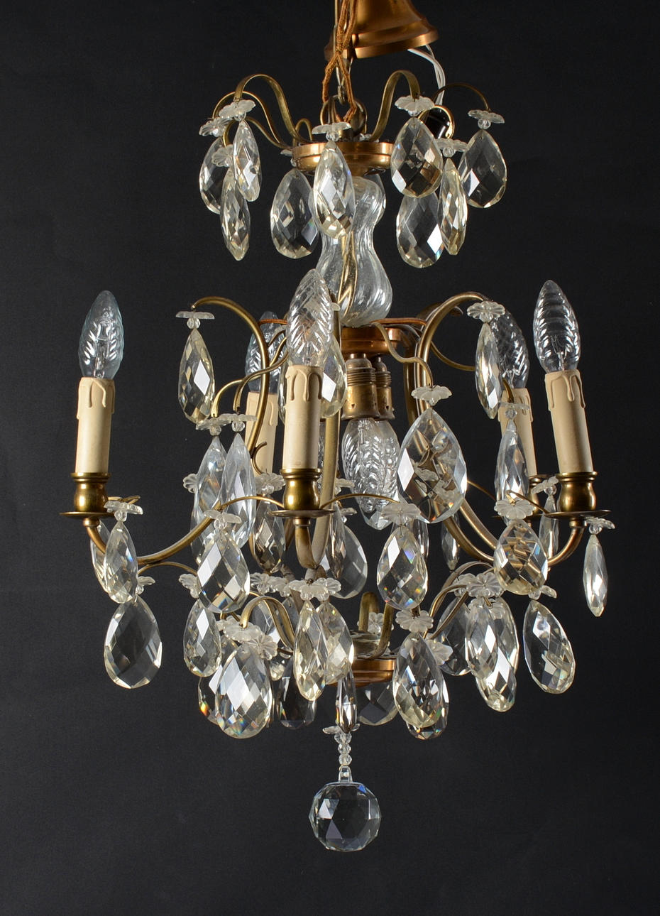 KRISTALLKRONA, barockstil, 5-armad, 1930/40-tal.
