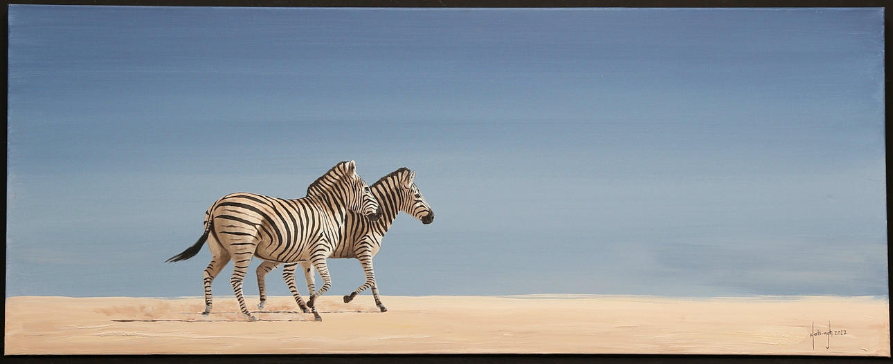 DANIE HATTINGH. Zebror. Oil on canvas, signed and dated 2012.