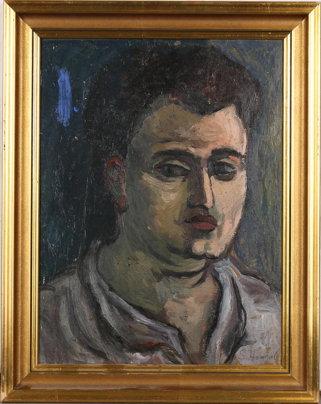SVEN HILDING HEMPEL. Självporträtt. Olja på träpannå, signerad S. Hempel.