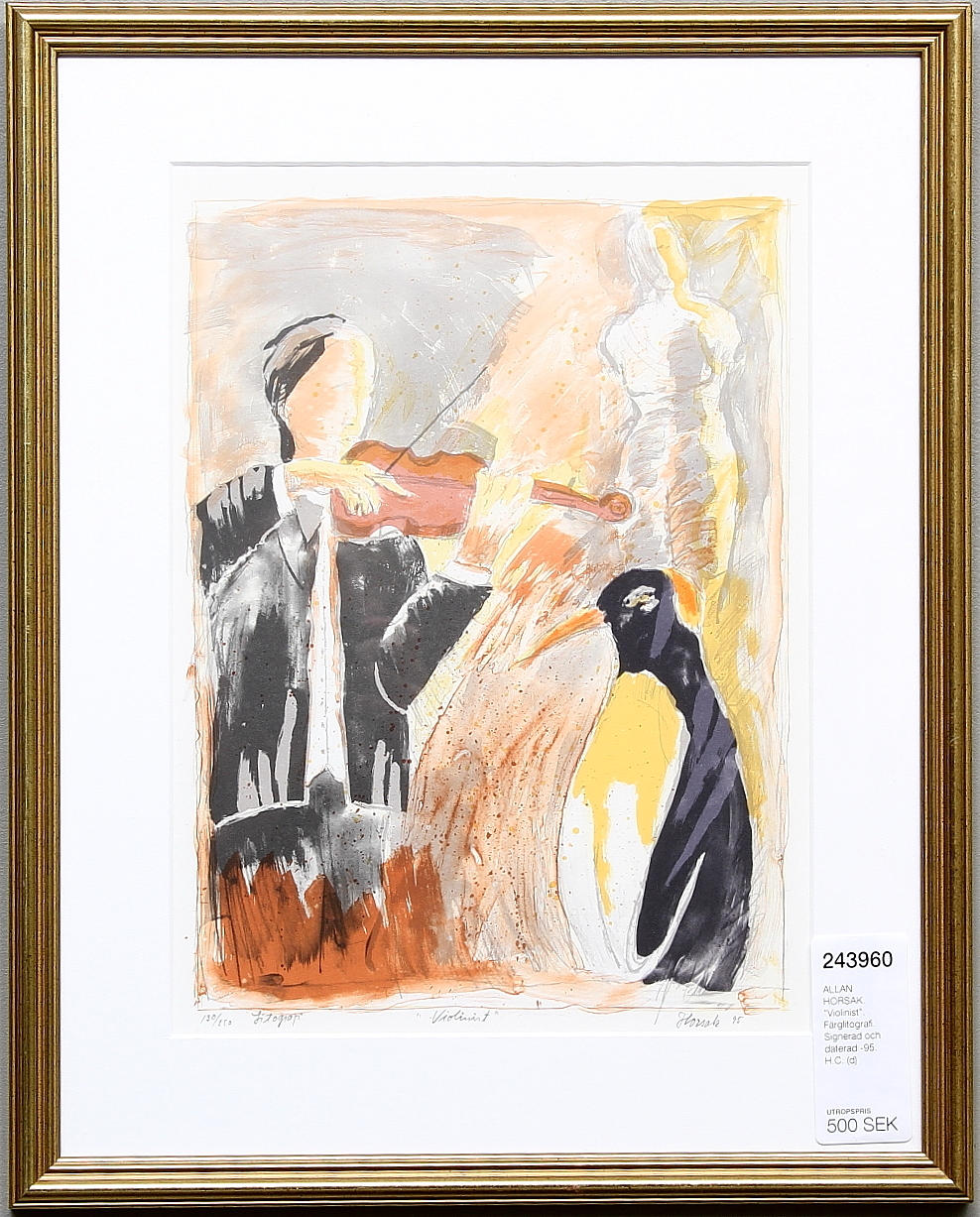 ALLAN HORSAK. "Violinist". Färglitografi. Signerad och daterad -95. H.C.