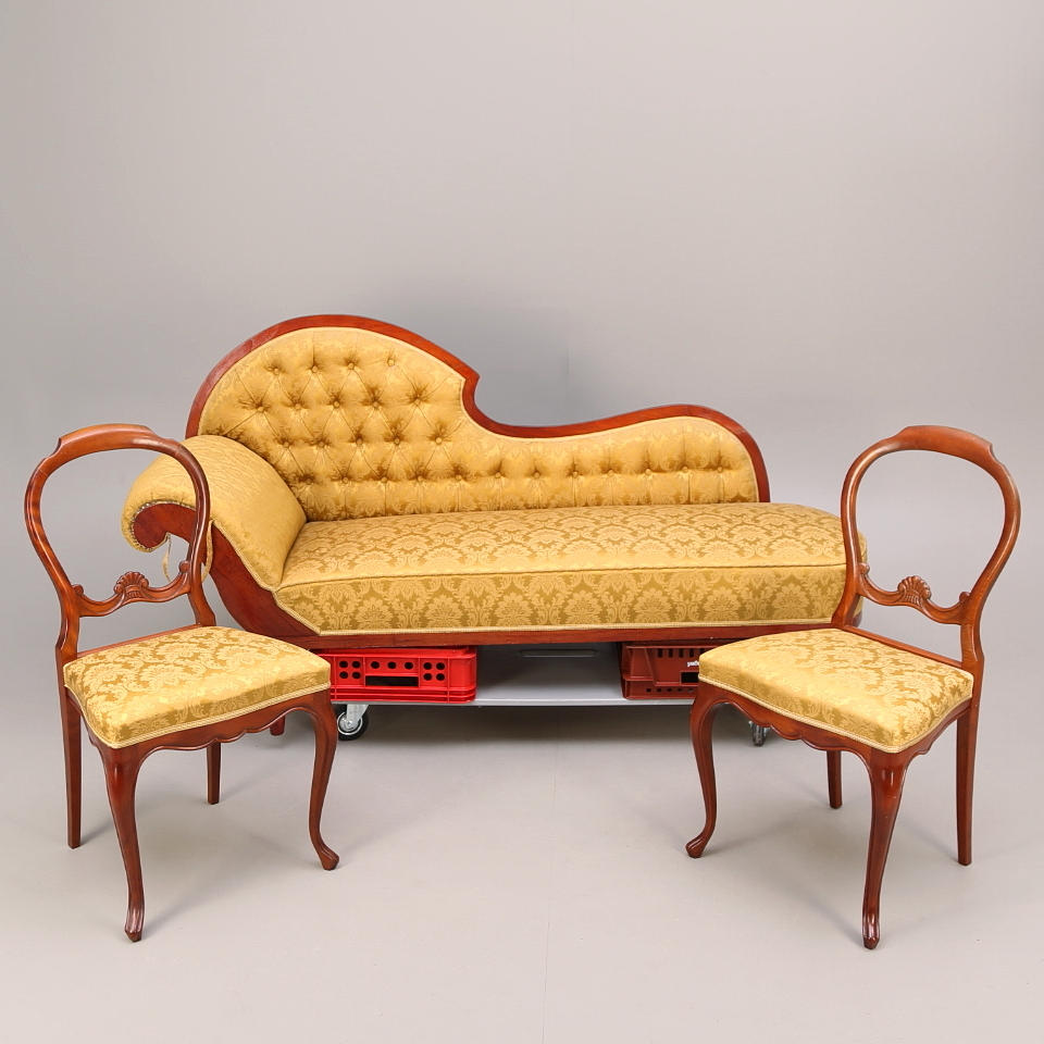 DIVANSOFFA och STOLAR ett par, nyrokoko, 1900-tal.