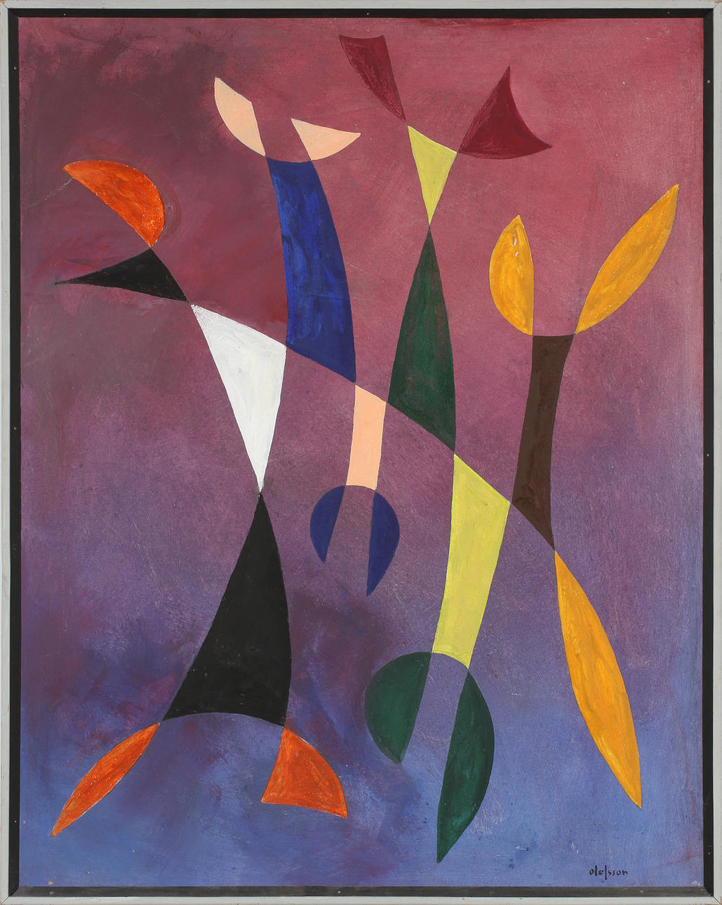 PIERRE OLOFSSON (1921-1996). Komposition. Tempera på pannå.