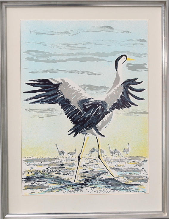 GÖSTA PETTERSSON. Färglitografi, Tranor, signerad och numrerad 150/200.