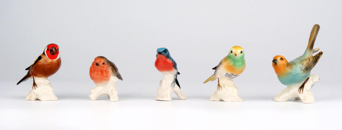 SÅNGFÅGLAR, 5 ST, Göbel Manufaktur. Tyskland. 1900-tal.