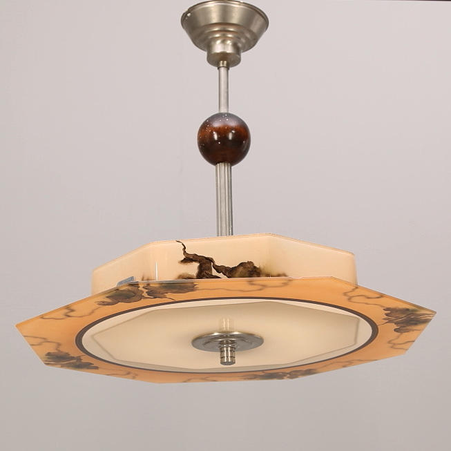 TAKLAMPA, glas/metall, Fåglavik, 1920-/30-tal, höjd 45 cm.