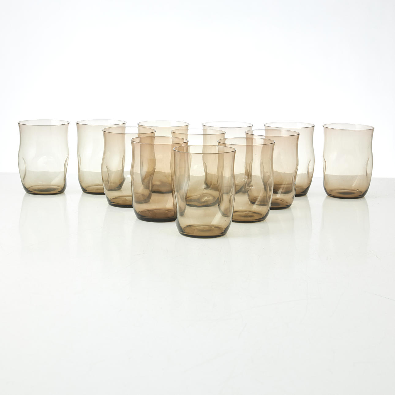 GROGG GLASS, 12 pcs., soda-colored glass mass, 1930s/40s, rounded shape ...