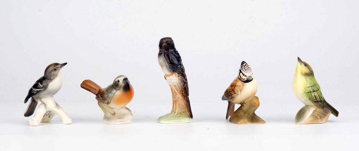 SÅNGFÅGLAR, 5 ST, Göbel Manufaktur. Tyskland. 1900-tal.