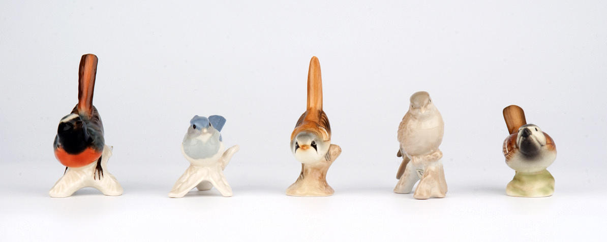 SÅNGFÅGLAR, 5 ST, Göbel Manufaktur. Tyskland. 1900-tal.