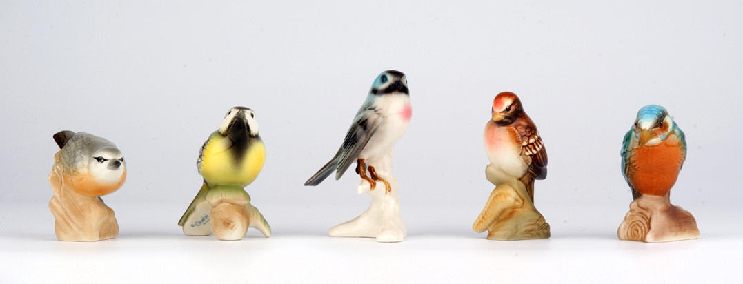 SÅNGFÅGLAR, 5 ST, Göbel Manufaktur. Tyskland. 1900-tal.