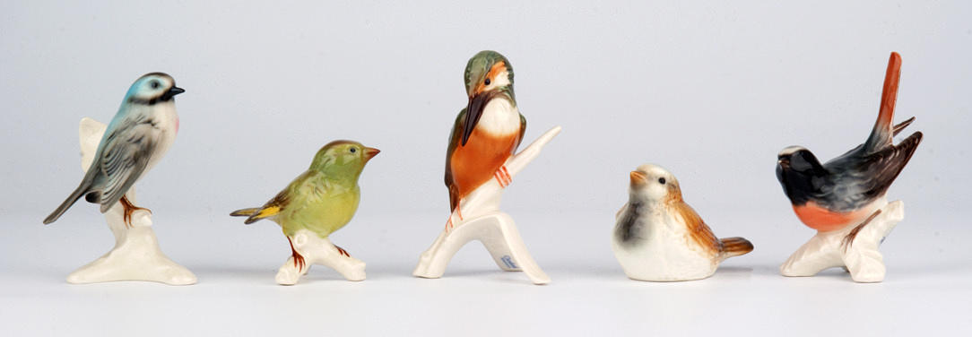 SÅNGFÅGLAR, 5 ST, Göbel Manufaktur. Tyskland. 1900-tal.