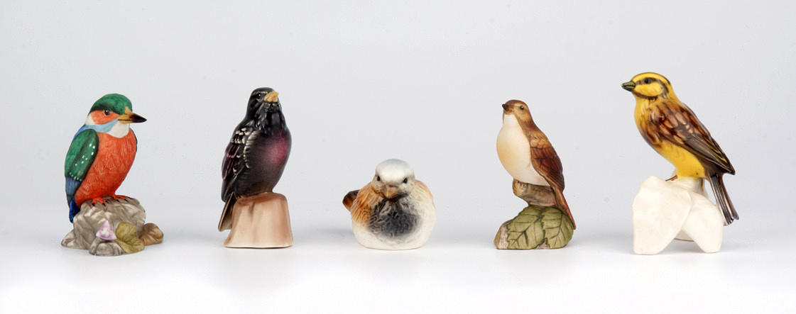 SÅNGFÅGLAR, 5 ST, Göbel Manufaktur. Tyskland. 1900-tal.